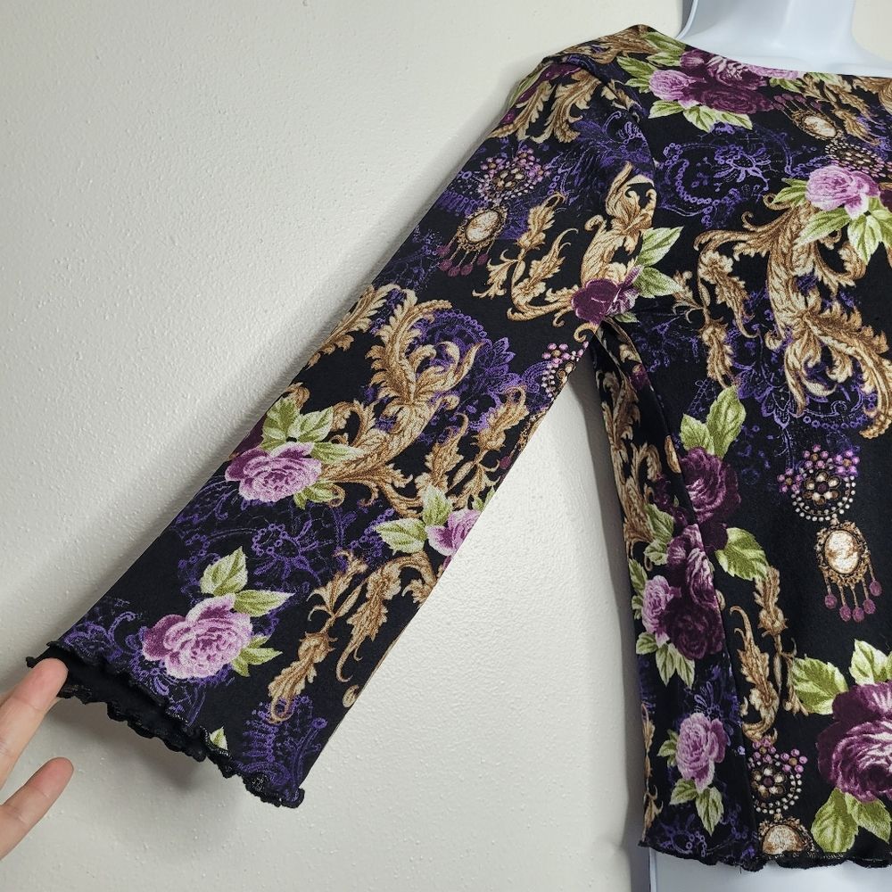 Vintage y2k dark romantic witchy floral 3/4 sleeve grunge top size small - Picture 3 of 7